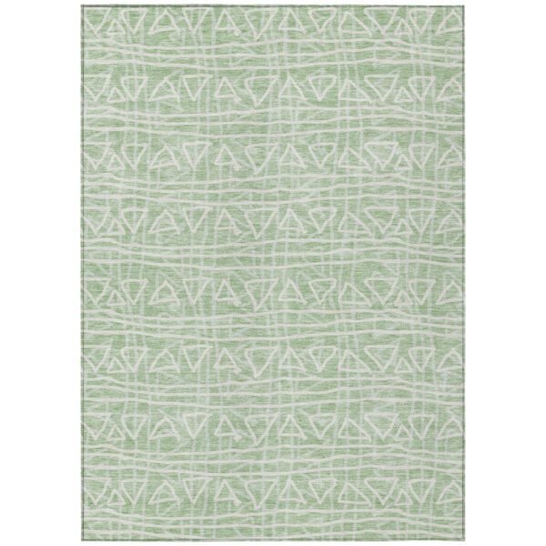 5' X 8' Mint Green Artichoke Green And Ivory Geometric Washable Indoor Outdoor Area Rug