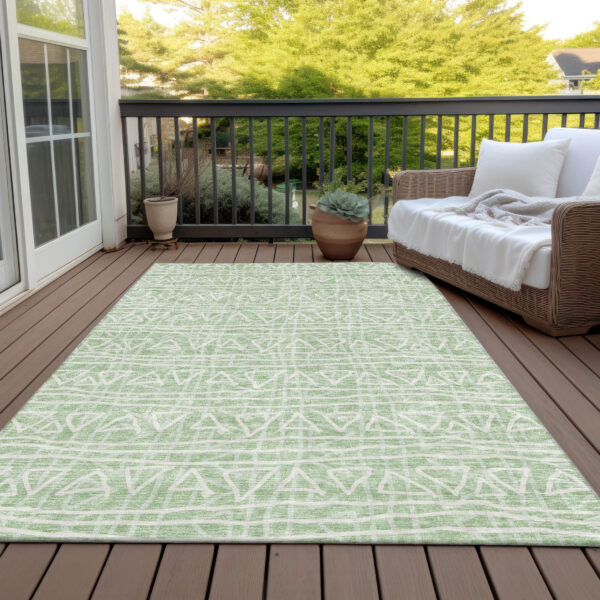5' X 8' Mint Green Artichoke Green And Ivory Geometric Washable Indoor Outdoor Area Rug