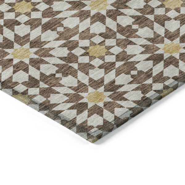 9' X 12' Chocolate Ivory And Gold Floral Medallion Washable Indoor Outdoor Area Rug