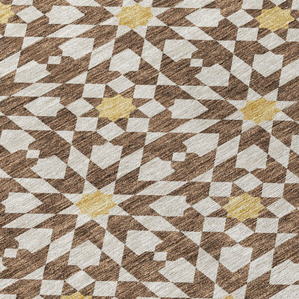 9' X 12' Chocolate Ivory And Gold Floral Medallion Washable Indoor Outdoor Area Rug