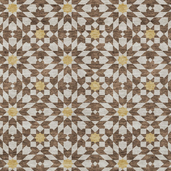9' X 12' Chocolate Ivory And Gold Floral Medallion Washable Indoor Outdoor Area Rug