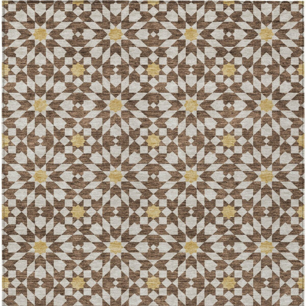 9' X 12' Chocolate Ivory And Gold Floral Medallion Washable Indoor Outdoor Area Rug