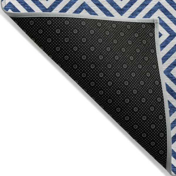 8' Blue And Ivory Round Geometric Washable Indoor Outdoor Area Rug
