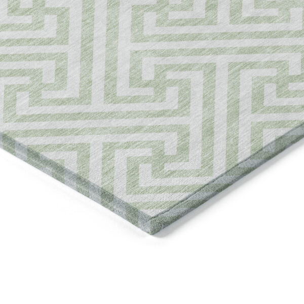 5' X 8' Mint Green Artichoke Green And Ivory Geometric Washable Indoor Outdoor Area Rug