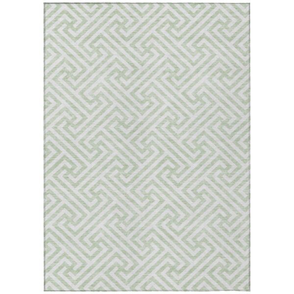 5' X 8' Mint Green Artichoke Green And Ivory Geometric Washable Indoor Outdoor Area Rug