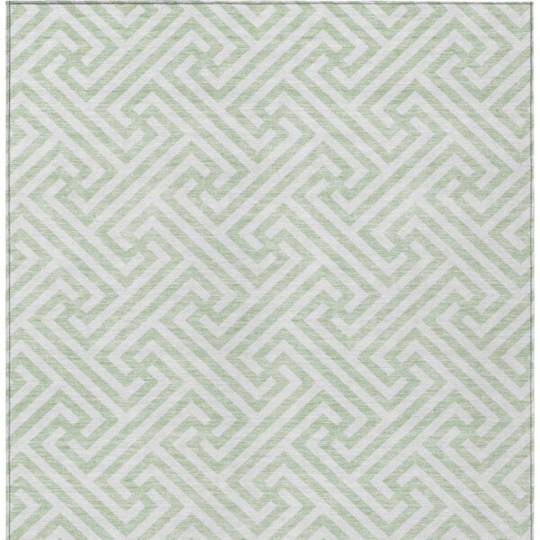5' X 8' Mint Green Artichoke Green And Ivory Geometric Washable Indoor Outdoor Area Rug