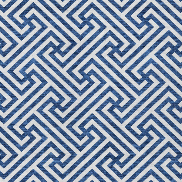 3' X 5' Blue And Ivory Geometric Washable Indoor Outdoor Area Rug