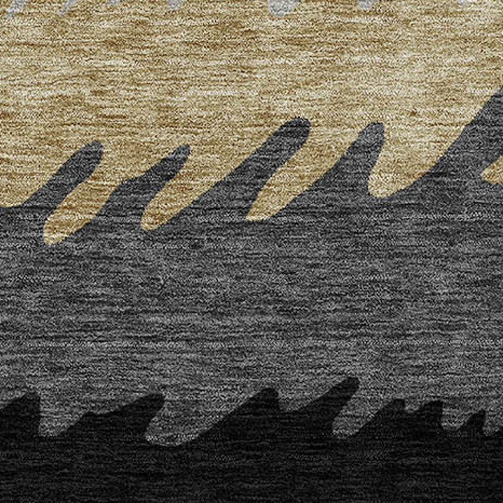 10' X 14' Black Charcoal And Silver Striped Washable Indoor Outdoor Area Rug