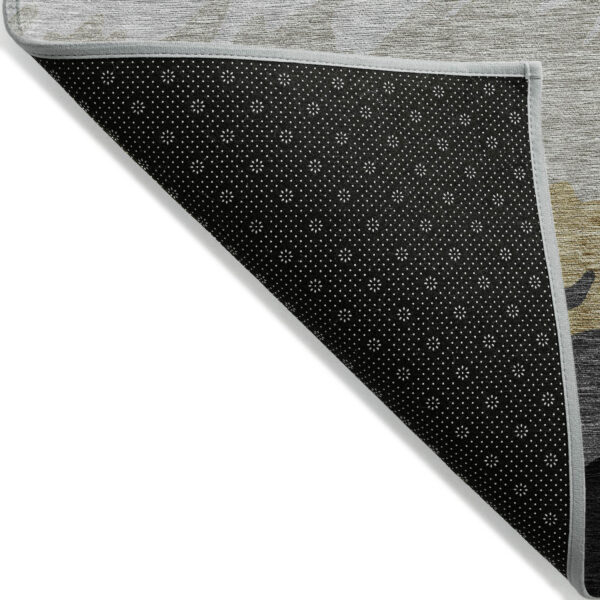 10' X 14' Black Charcoal And Silver Striped Washable Indoor Outdoor Area Rug