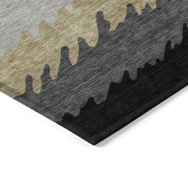 10' X 14' Black Charcoal And Silver Striped Washable Indoor Outdoor Area Rug