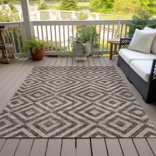 10' X 14' Brown Taupe And Beige Geometric Washable Indoor Outdoor Area Rug