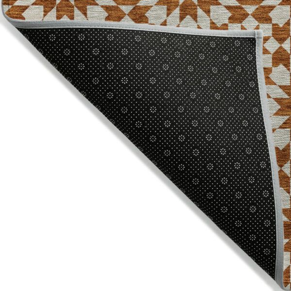 8' Orange Beige And Copper Round Floral Medallion Washable Indoor Outdoor Area Rug