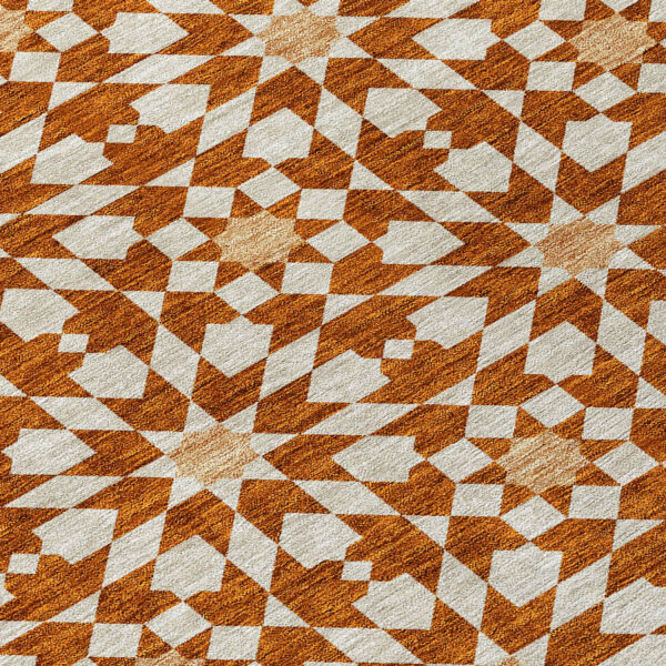 8' Orange Beige And Copper Round Floral Medallion Washable Indoor Outdoor Area Rug