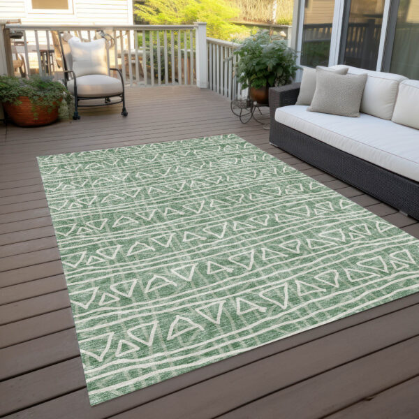 10' X 14' Sage Green And Ivory Geometric Washable Indoor Outdoor Area Rug