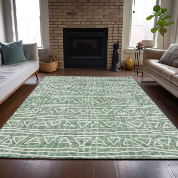 10' X 14' Sage Green And Ivory Geometric Washable Indoor Outdoor Area Rug