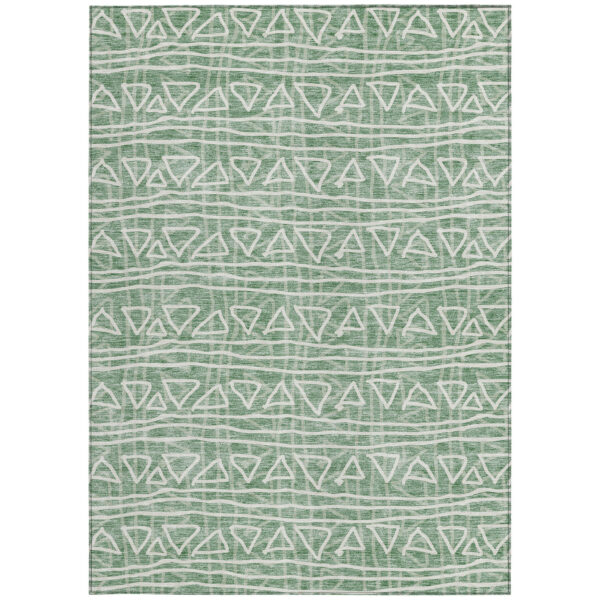 10' X 14' Sage Green And Ivory Geometric Washable Indoor Outdoor Area Rug