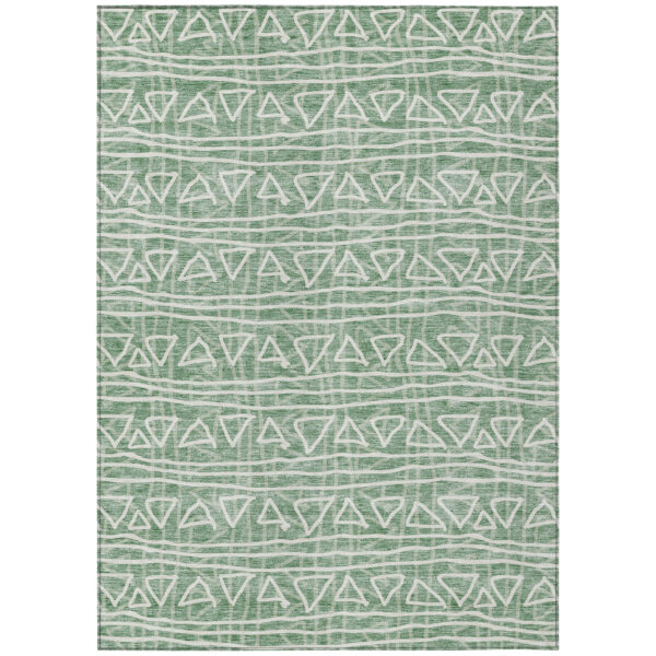 10' X 14' Sage Green And Ivory Geometric Washable Indoor Outdoor Area Rug
