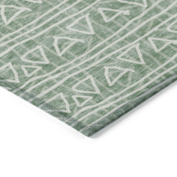 10' X 14' Sage Green And Ivory Geometric Washable Indoor Outdoor Area Rug
