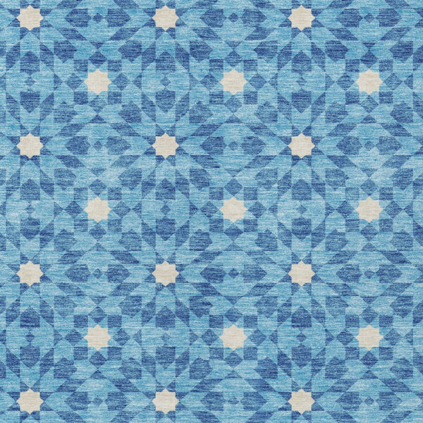 3' X 5' Denim Blue And Ivory Floral Medallion Washable Indoor Outdoor Area Rug