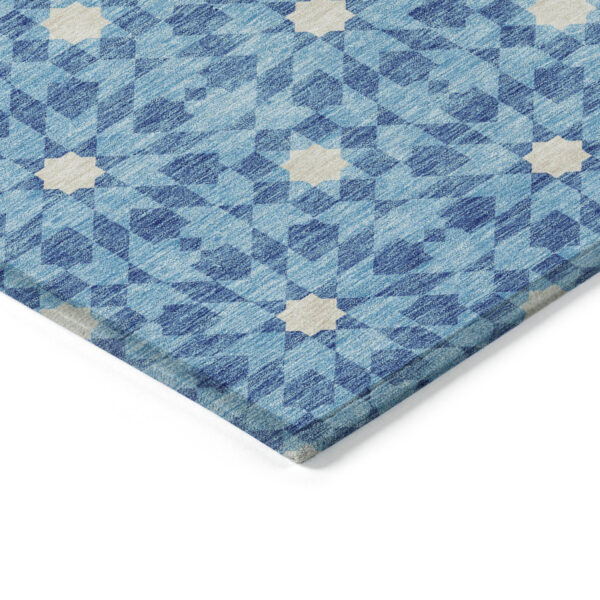 3' X 5' Denim Blue And Ivory Floral Medallion Washable Indoor Outdoor Area Rug