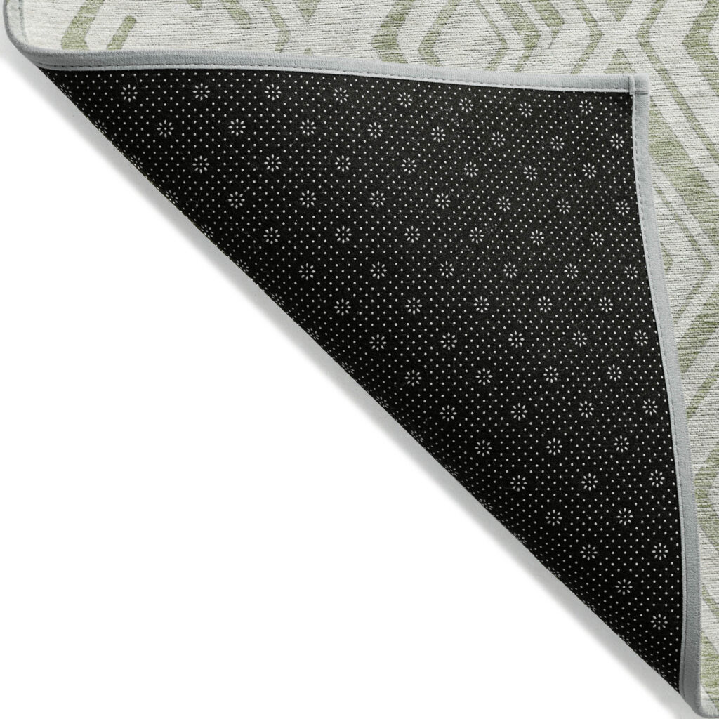9' X 12' Artichoke Green And Ivory Geometric Washable Indoor Outdoor Area Rug