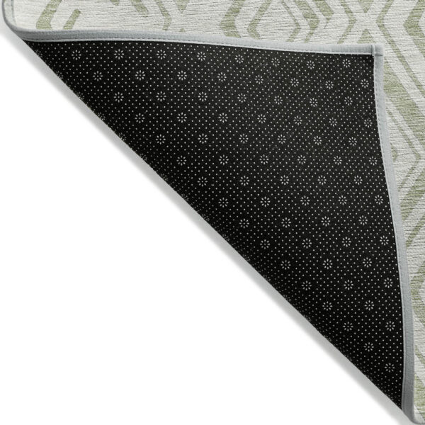 9' X 12' Artichoke Green And Ivory Geometric Washable Indoor Outdoor Area Rug