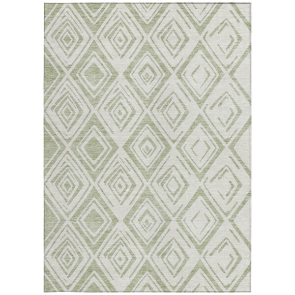 9' X 12' Artichoke Green And Ivory Geometric Washable Indoor Outdoor Area Rug
