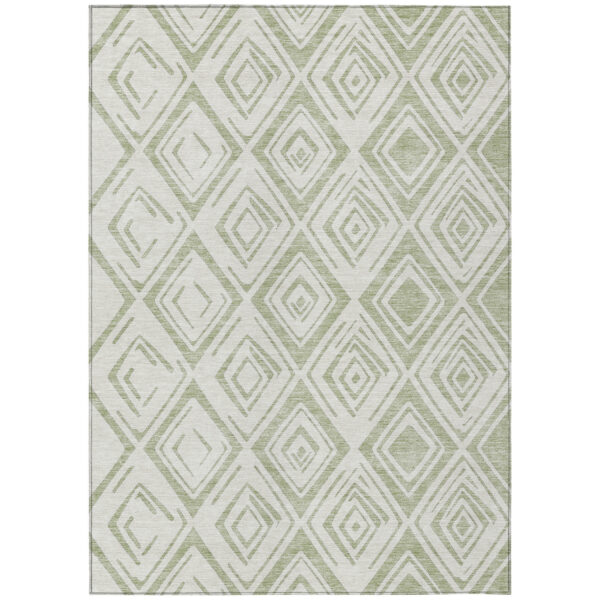 9' X 12' Artichoke Green And Ivory Geometric Washable Indoor Outdoor Area Rug