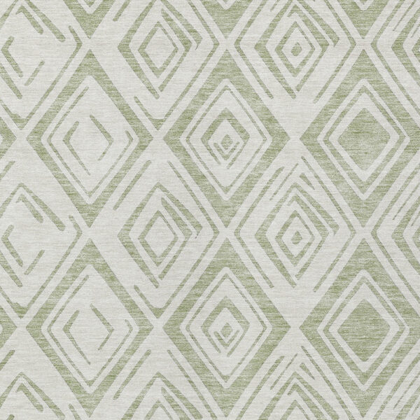 9' X 12' Artichoke Green And Ivory Geometric Washable Indoor Outdoor Area Rug