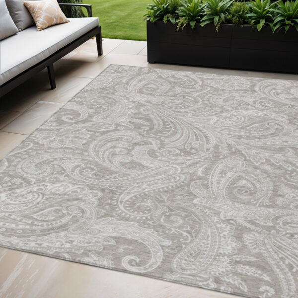 5' X 8' Taupe Beige And Ivory Paisley Washable Indoor Outdoor Area Rug