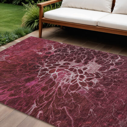 10' X 14' Merlot Blush And Gray Abstract Washable Indoor Outdoor Area Rug