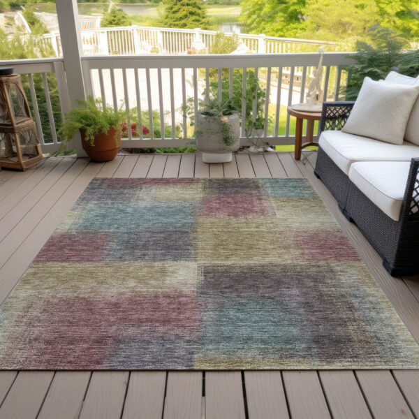 3' X 5' Beige Mauve And Brown Abstract Washable Indoor Outdoor Area Rug