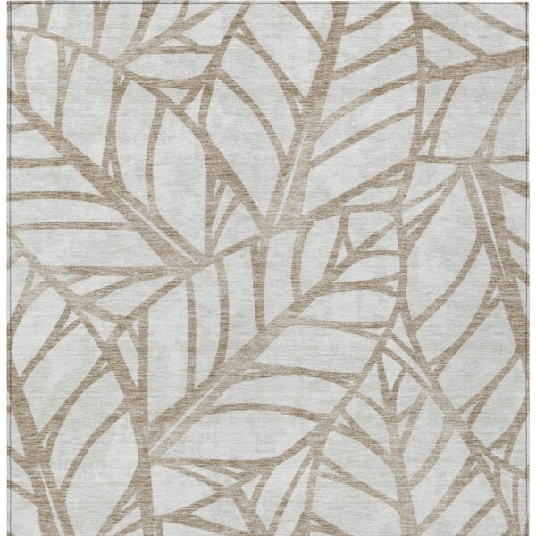 3' X 5' Beige And Brown Floral Washable Indoor Outdoor Area Rug