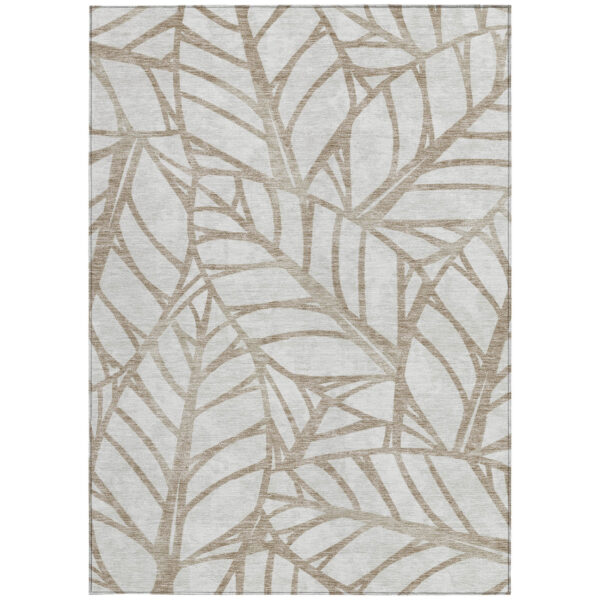 3' X 5' Beige And Brown Floral Washable Indoor Outdoor Area Rug