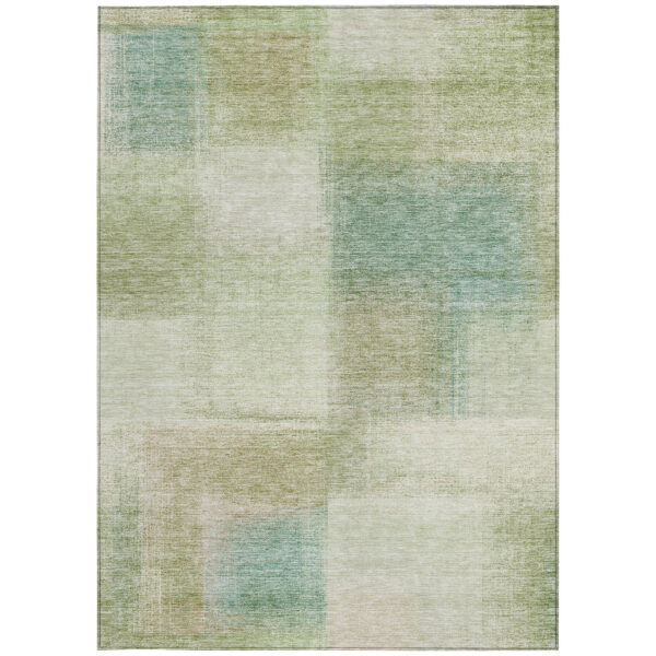 8' X 10' Artichoke Green And Beige Abstract Washable Indoor Outdoor Area Rug