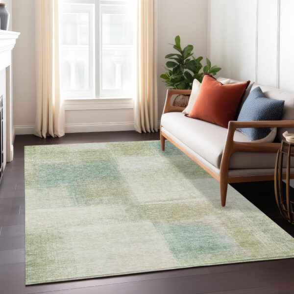 8' X 10' Artichoke Green And Beige Abstract Washable Indoor Outdoor Area Rug