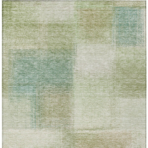 8' X 10' Artichoke Green And Beige Abstract Washable Indoor Outdoor Area Rug