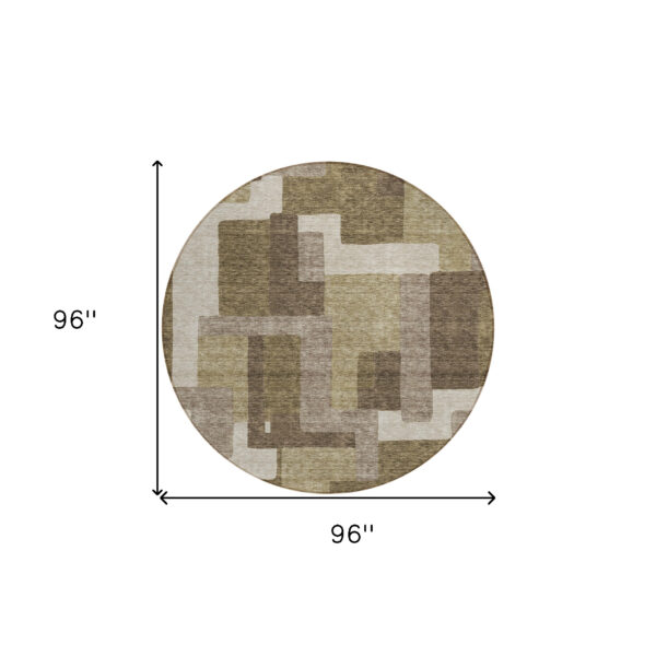 8' Brown And Beige Round Abstract Washable Indoor Outdoor Area Rug
