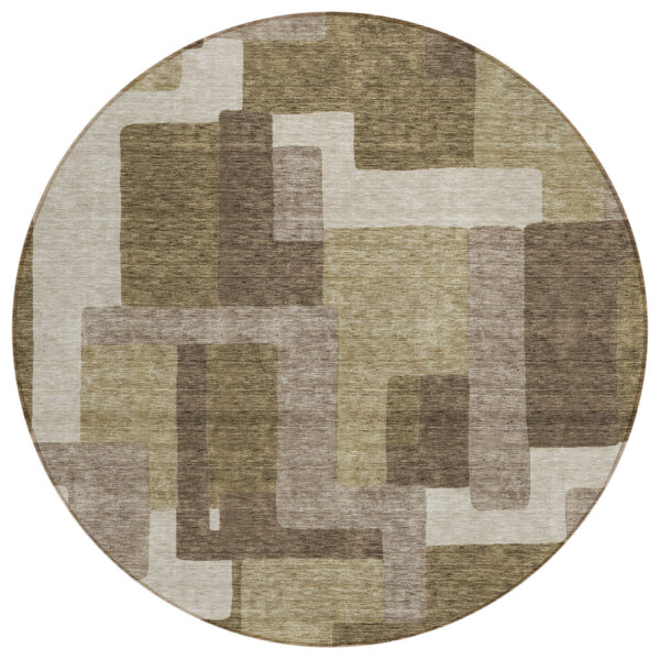 8' Brown And Beige Round Abstract Washable Indoor Outdoor Area Rug