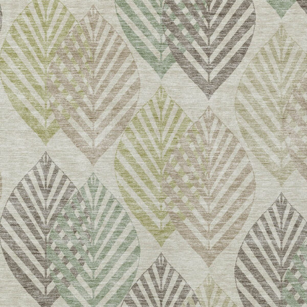 10' X 14' Taupe Beige And Artichoke Green Floral Washable Indoor Outdoor Area Rug