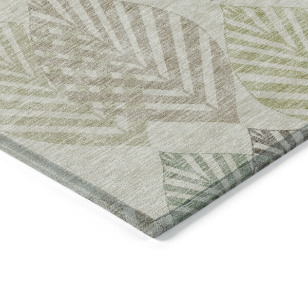10' X 14' Taupe Beige And Artichoke Green Floral Washable Indoor Outdoor Area Rug