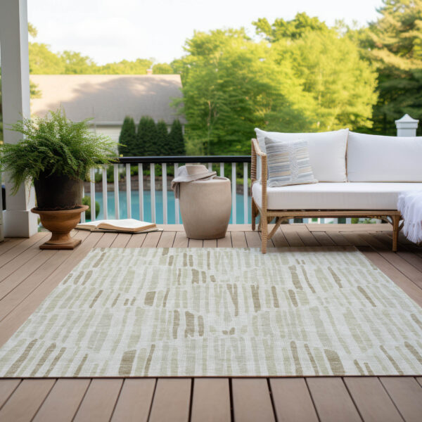 10' X 14' Ivory Beige And Taupe Abstract Washable Indoor Outdoor Area Rug