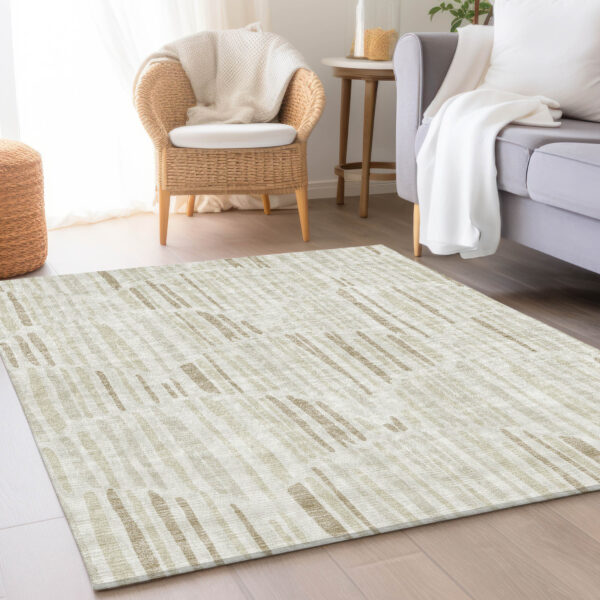 10' X 14' Ivory Beige And Taupe Abstract Washable Indoor Outdoor Area Rug