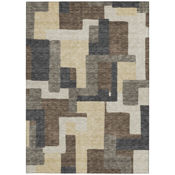 3' X 5' Brown And Taupe Abstract Washable Indoor Outdoor Area Rug