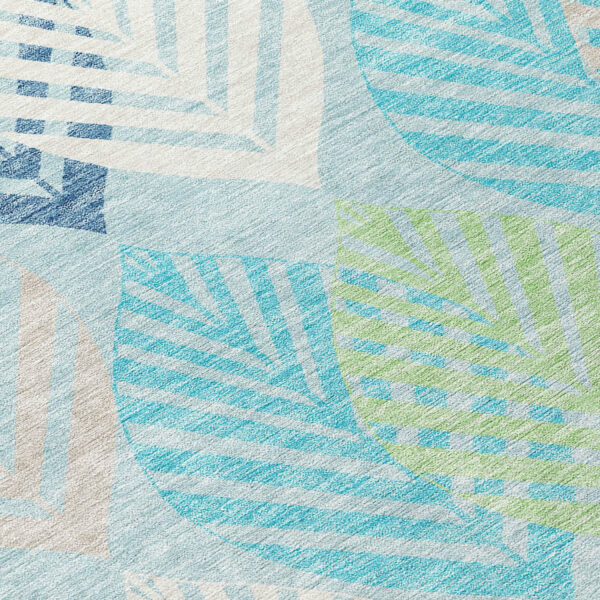 5' X 8' Teal Blue Aqua And Navy Blue Floral Washable Indoor Outdoor Area Rug
