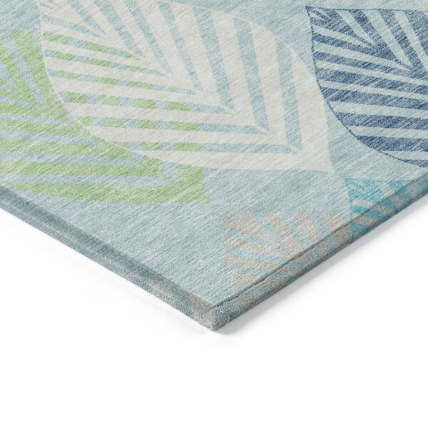 5' X 8' Teal Blue Aqua And Navy Blue Floral Washable Indoor Outdoor Area Rug