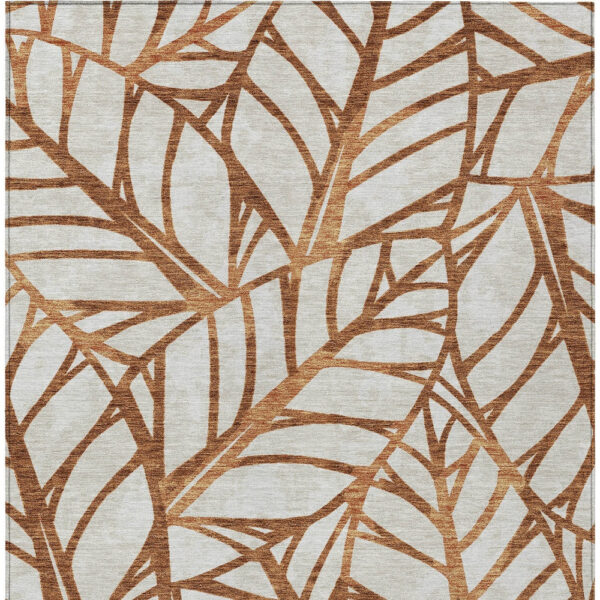 10' X 14' Orange Beige And Copper Floral Washable Indoor Outdoor Area Rug