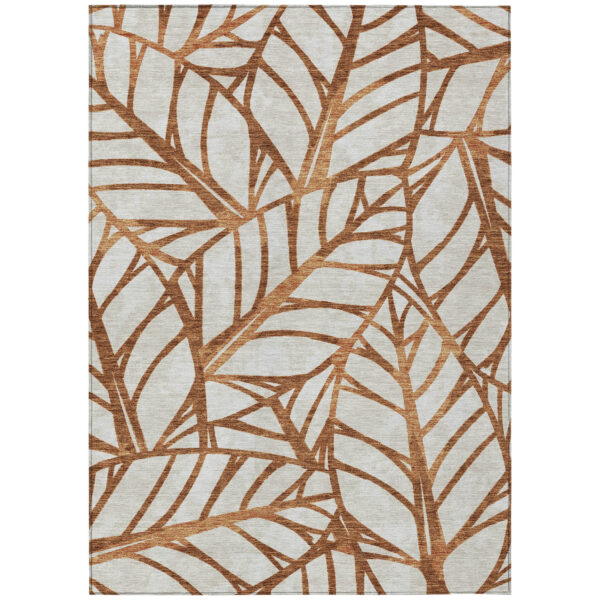 10' X 14' Orange Beige And Copper Floral Washable Indoor Outdoor Area Rug