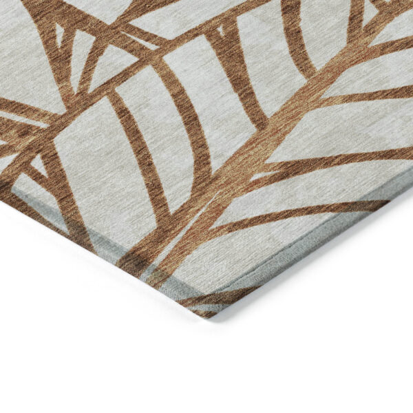 10' X 14' Orange Beige And Copper Floral Washable Indoor Outdoor Area Rug