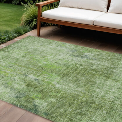 10' X 14' Olive Green And Artichoke Green Abstract Washable Indoor Outdoor Area Rug